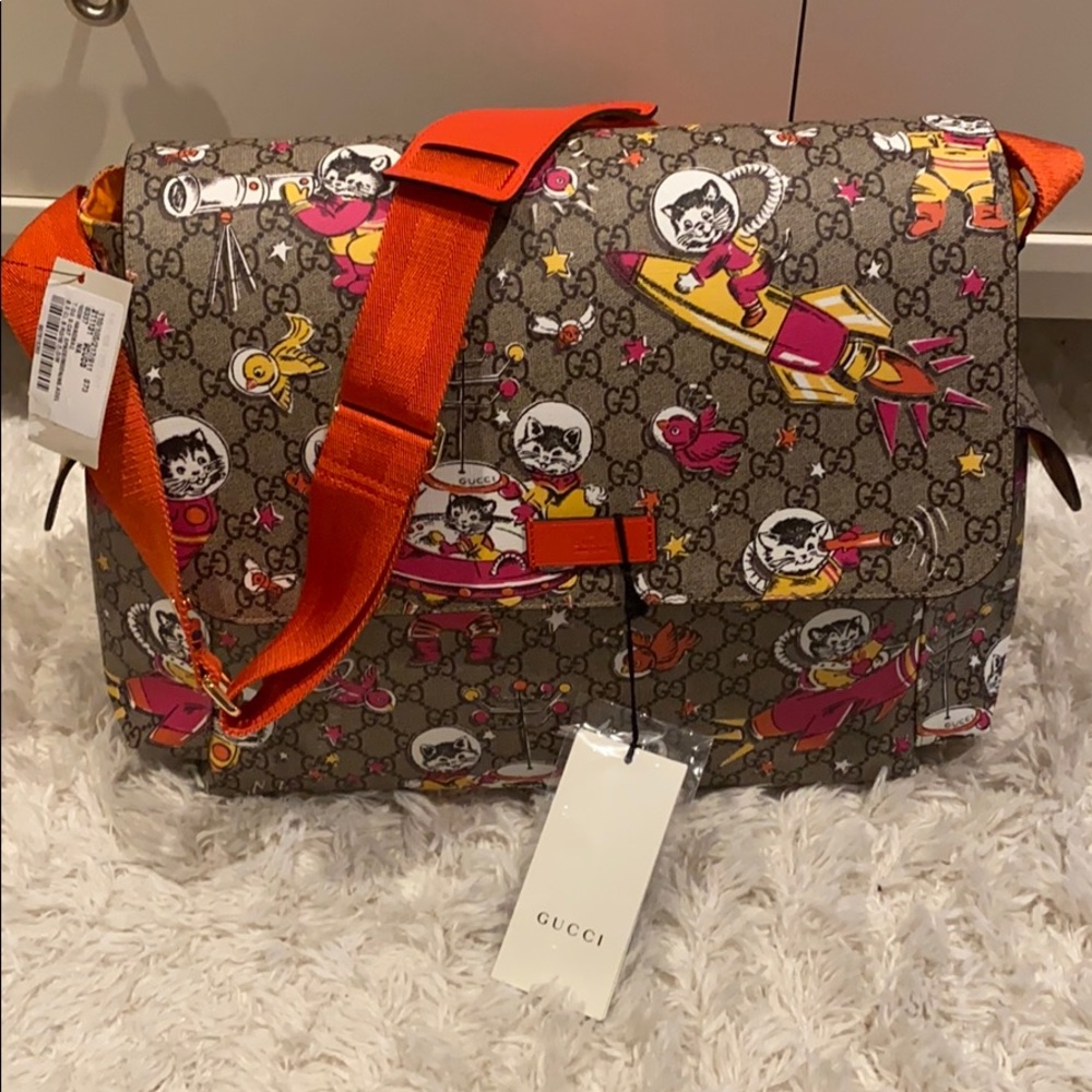 NWT attached Authentic Gucci Space Cats Diaper Bag